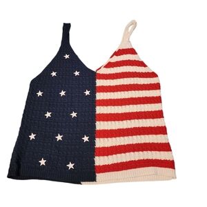 moon & madison Red, White & Navy American Flag Knit Crop Top